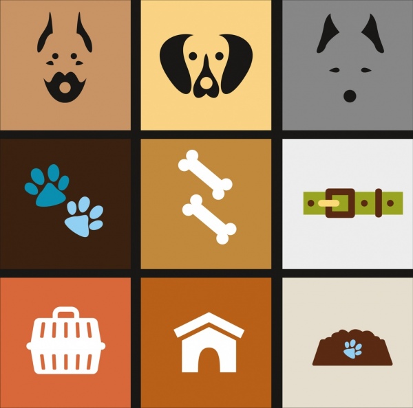 cane icone disegno colorato piatto isolamento