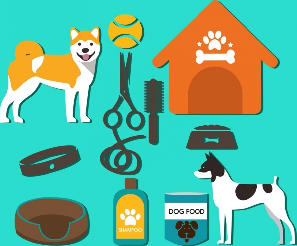 elementos de design produtos cão vários símbolos coloridos