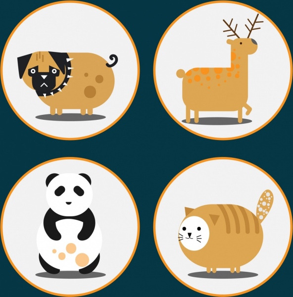 Perro Gato de dibujos animados lindo renos Panda iconos de diseño