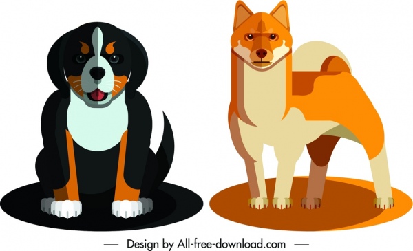 Hund Arten Symbole farbige Cartoon-design