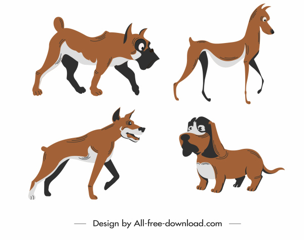 ikony gatunków psów kolorowe szkic kreskówki