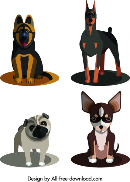 icônes d'espèces de chien colorées conception 3d