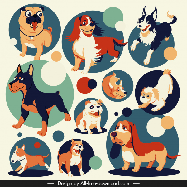 gatunki pies ikony ładny projekt Cartoon