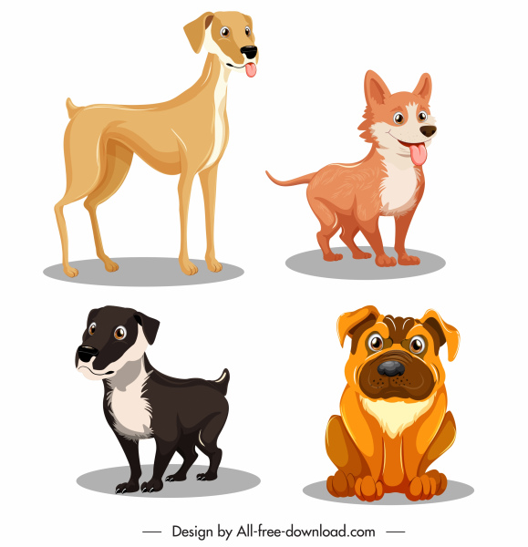 Hund Arten Symbole niedlichen Cartoon Skizze