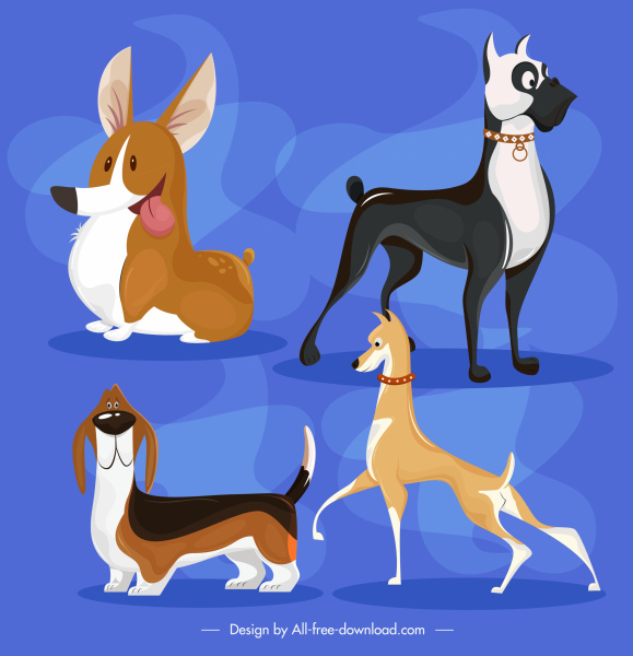 cane specie icone schizzo simpatico cartone animato