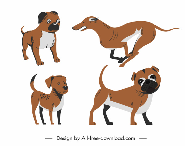 ícones de espécies de cães esboço de desenho animado bonito