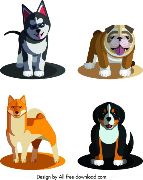 狗的种类图标可爱的彩色卡通素描