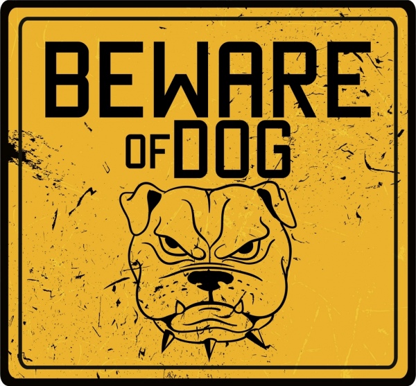 狗警告标志模板黄色垃圾装饰