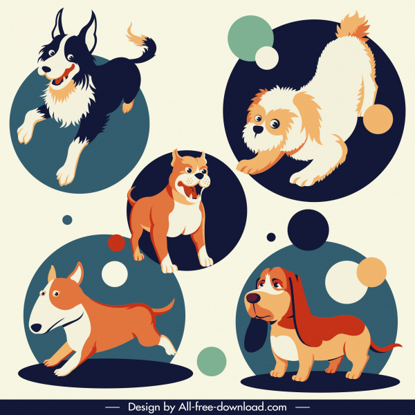 ikony psy gatunki kreskówka szkic znaków ładny