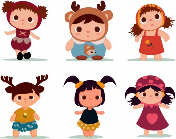 muñeca los iconos colección niños lindos personajes de dibujos animados