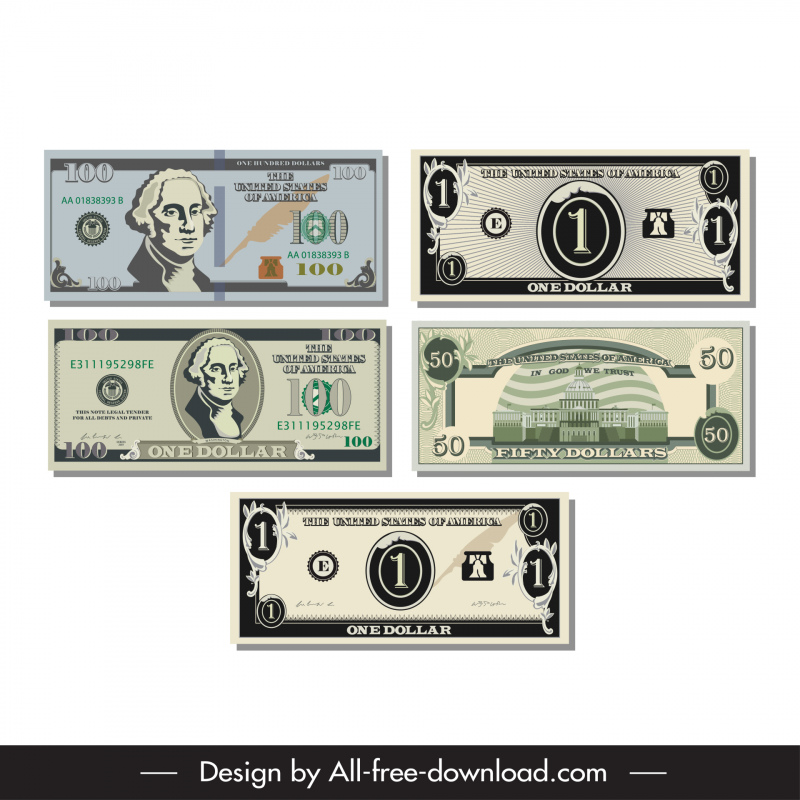 Dollar Cash Icons Design Clássico Flat