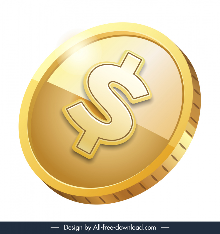 ikon tanda koin dolar desain 3d lingkaran emas mengkilap modern