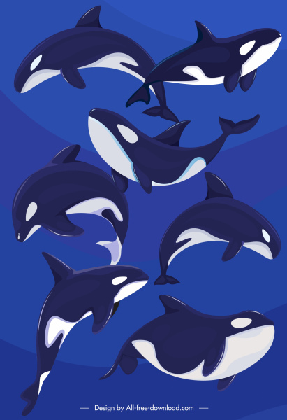 Fondo de delfines nadando movimiento sketch diseño de color oscuro