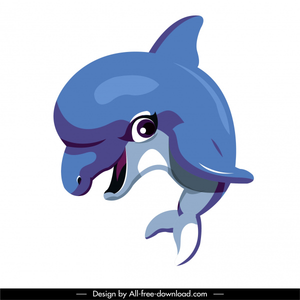 海豚图标彩色卡通人物素描可爱设计