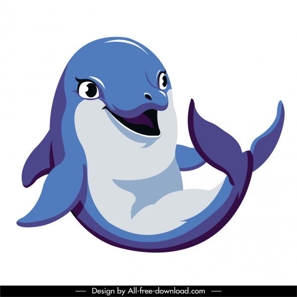 Croquis mignon de caractère coloré d’icône de dauphin