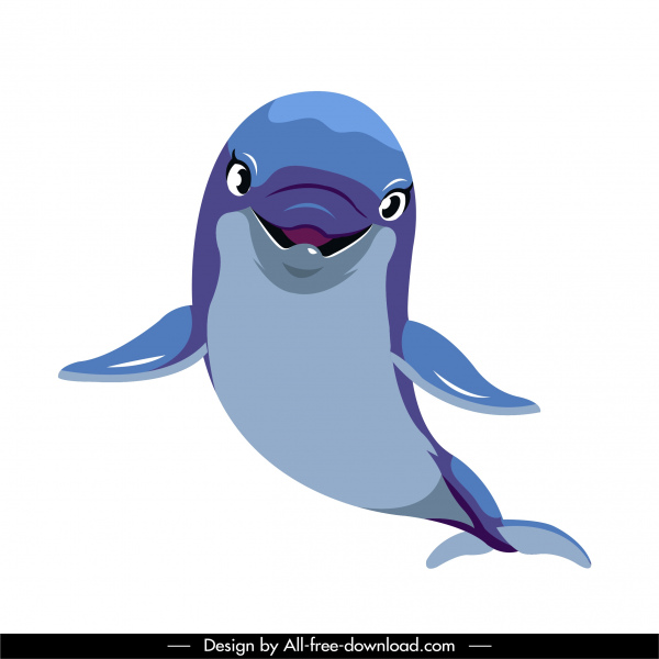 海豚图标可爱素描卡通人物彩色设计