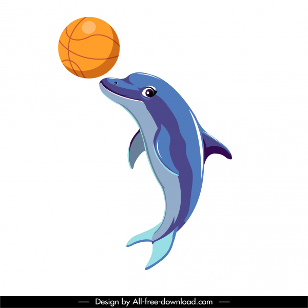 海豚图标玩球素描动态设计