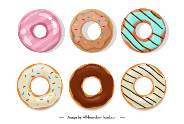 Donut Icons farbige flache klassische Skizze