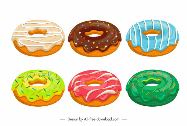 donuts elementos de diseño colorido boceto sabroso