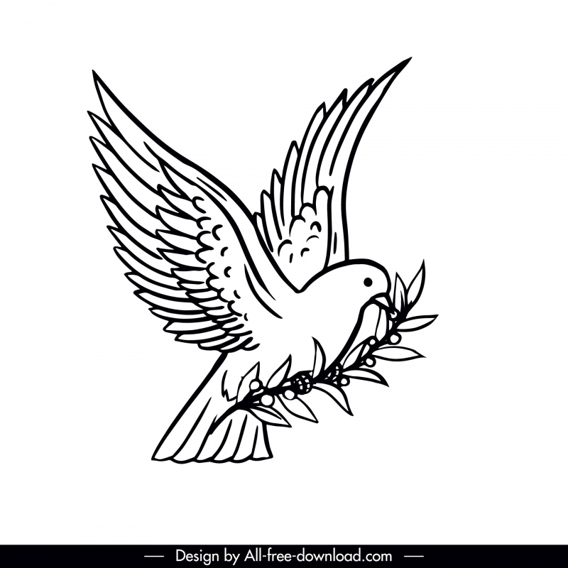 鳩の飛行アイコンダイナミックフラット手描きのアウトライン