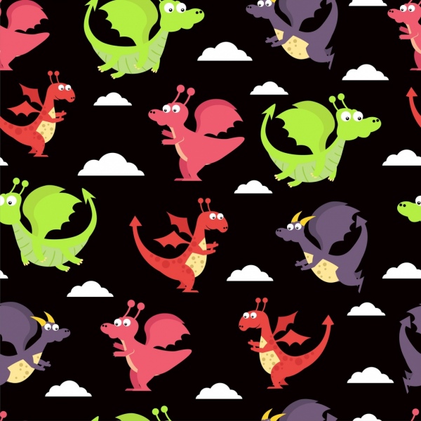 projeto de desenho animado colorido do fundo do dragão estilo de repetição