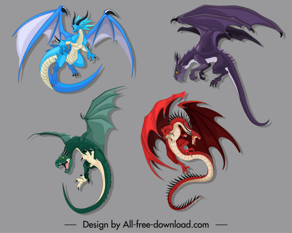 ícones do dragão tradição ocidental projetar personagens de desenhos animados