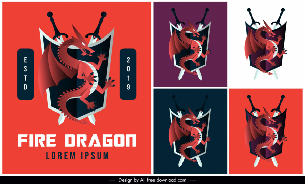 Dragon Logotypes Design Occidental Épées Bouclier Décor