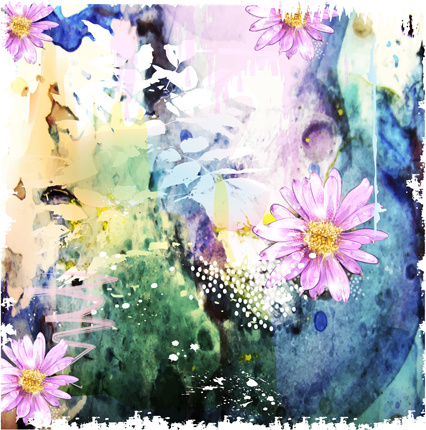 gezeichnete Aquarell Blumen Kunst Hintergrund Vektor-set