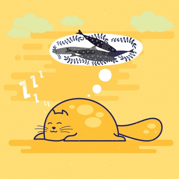 мечта фон Спящая кошка рыбы мысли пузыри декор