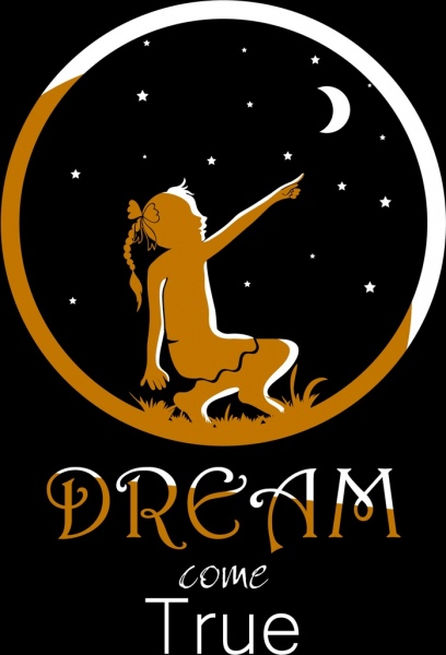 mimpi banner bintang malam bulan sabit latar belakang gadis ikon
