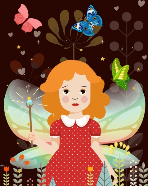 ragazza di cute fata sogno sfondo icone dei fiori di farfalle