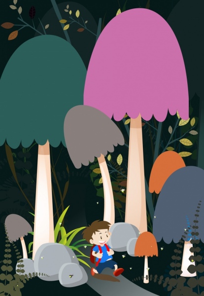 träumenden Hintergrund riesige Pilze süsser Boy icons