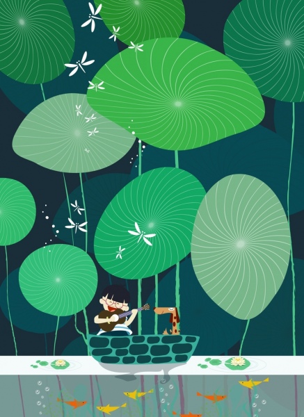 un rêve contexte joyeux garçon animal feuilles géantes decor