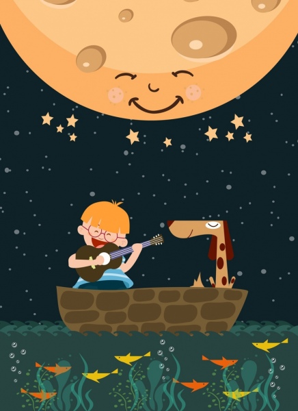sognando sfondo giocoso ragazzo marine luna icone ornamento