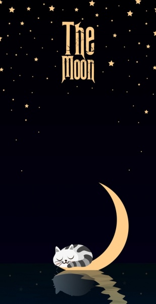 梦幻背景睡眠猫新月图标黑暗设计