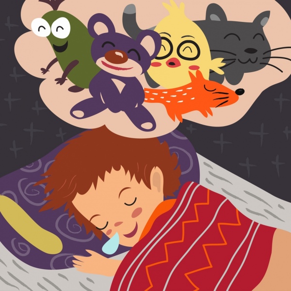 Träumen schlafen Kind süße Tiere Symbole Hintergrund