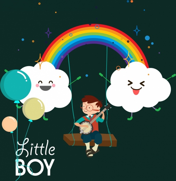 sonhando de plano de fundo estilizado arco-íris nuvem pequenos ícones de menino