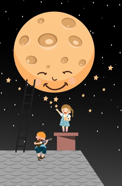 الحلم خلفية منمق القمر الجولة أيقونات الاطفال لعوب