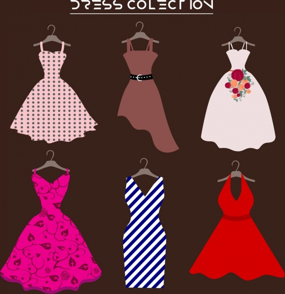 ドレス デザイン コレクションの様々 な色の水平分離
