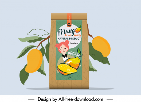 kurutulmuş mango ambalaj şablonu zarif retro handdrawn dekor