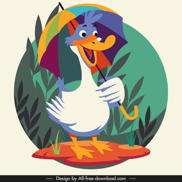 鴨動物圖示可愛的卡通人物風格化設計