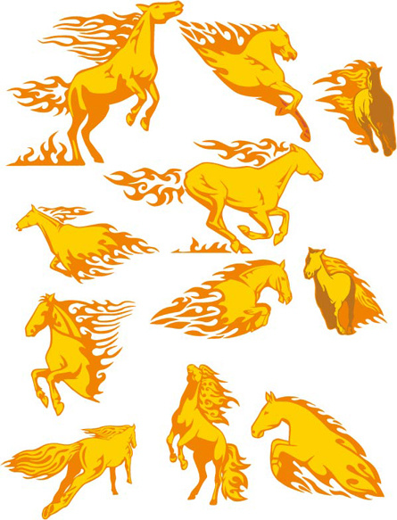 Dynamic Fire And Horses Creative Vector