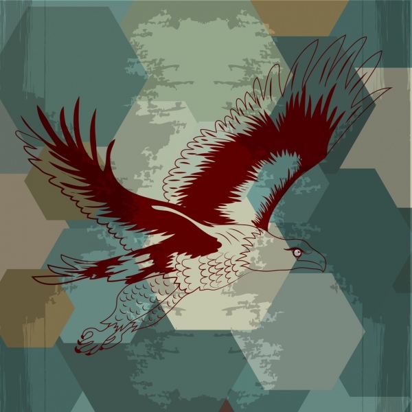 Eagle Flying icono boceto viñeta Poligono fondo grunge