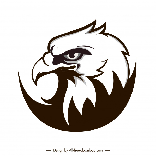 ícone cabeça de águia preto branco flat desenhado à mão esboço