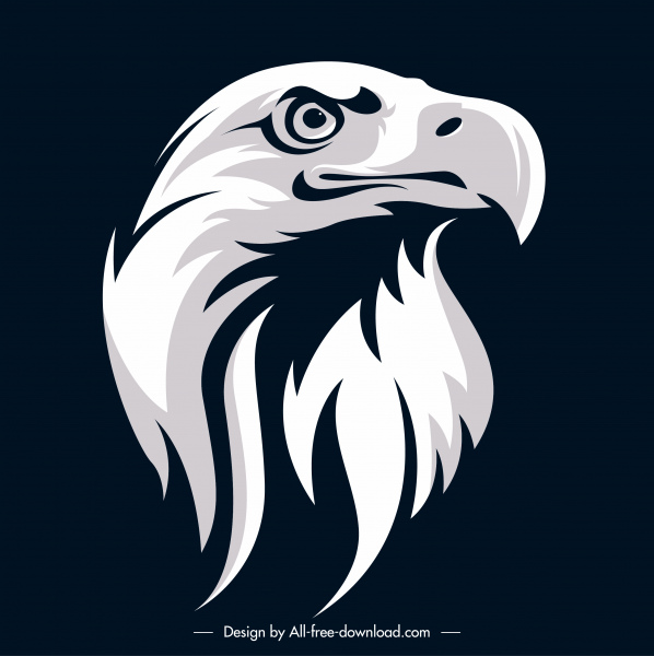 icono de cabeza de águila contrastado diseño blanco negro dibujado a mano
