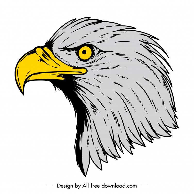 Tête d’aigle icône plat dessiné à la main contour classique