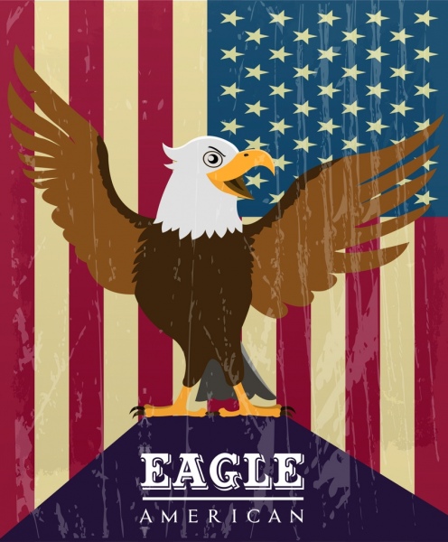 鷹圖標設計美國國旗背景復古風格