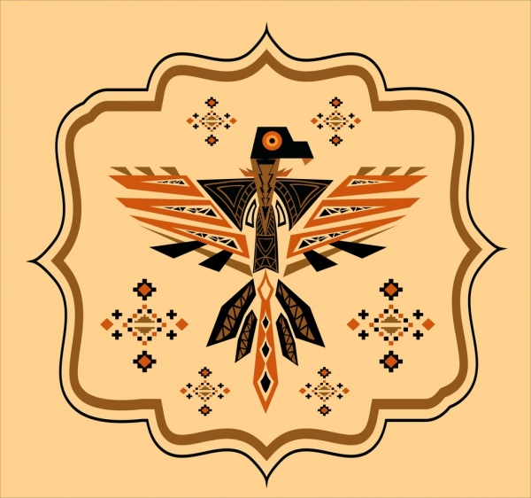 Eagle ikon gaya suku geometris berwarna datar dekorasi