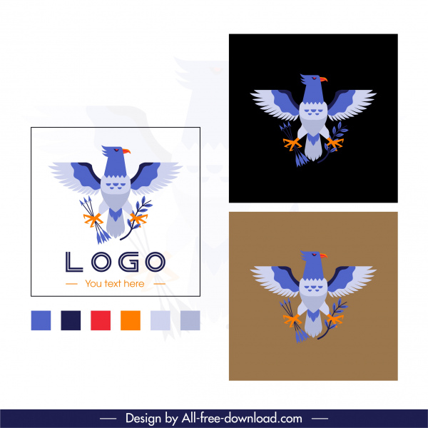 plantilla de logotipo de águila colorido bosquejo simétrico plano