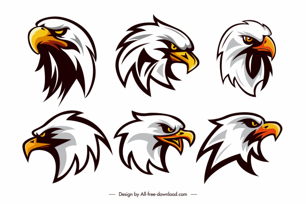 Adler Logotypen Köpfe Skizze farbigehand gezeichnete Design